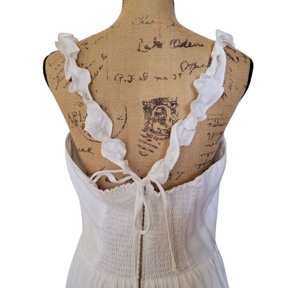Reformation Dress Womens Midi 100% Linen With Ruffle Straps Smocked Back Sz 12 - Picture 5 of 15